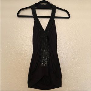 Like New Bebe Black Sequin Stretch Halter Top
